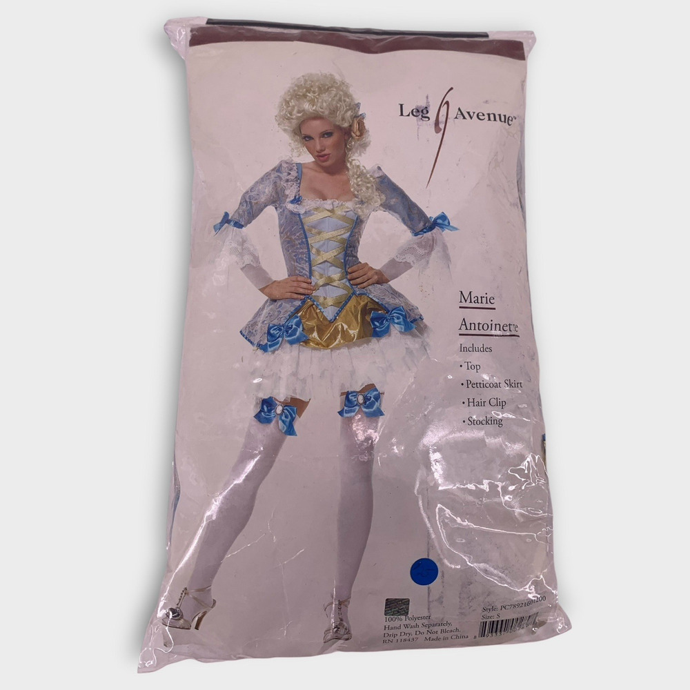 NEW Leg Avenue Marie Antoinette Costume Small 4 Piece Top Skirt Stockings Clip